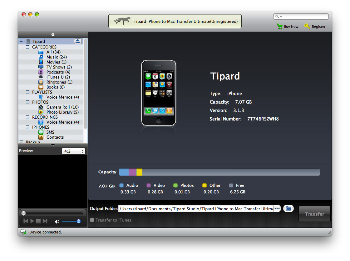 Screenshot of Tipard iPhone to Mac Transfer Ultimate