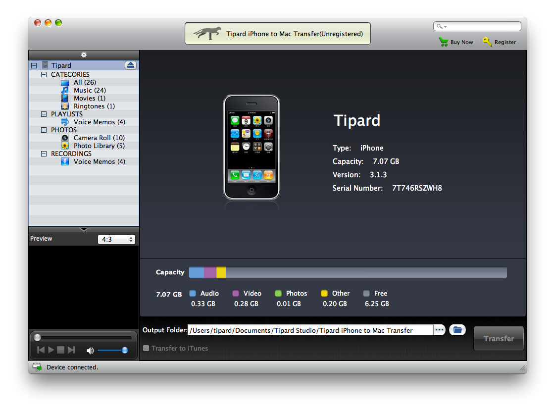Screenshot of Tipard iPhone to Mac Transfer