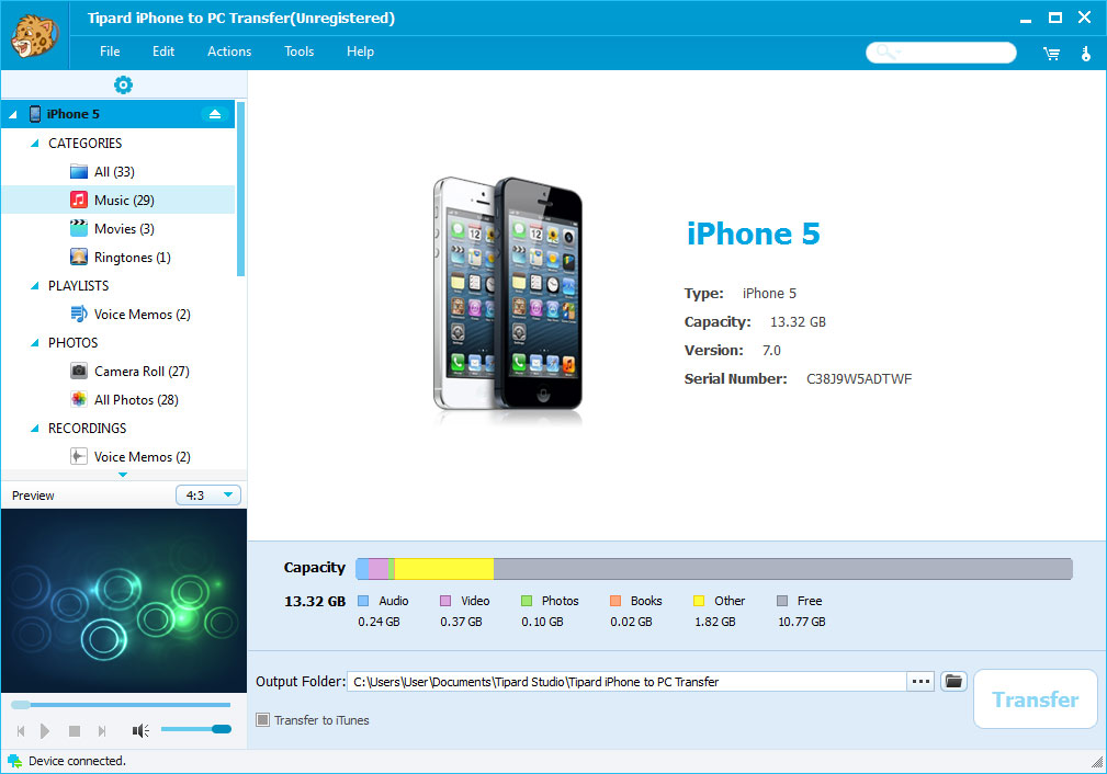 Screenshot of Tipard iPhone to PC Transfer