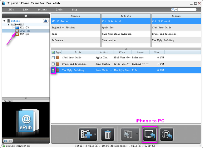 Transfer iPhone ePub files