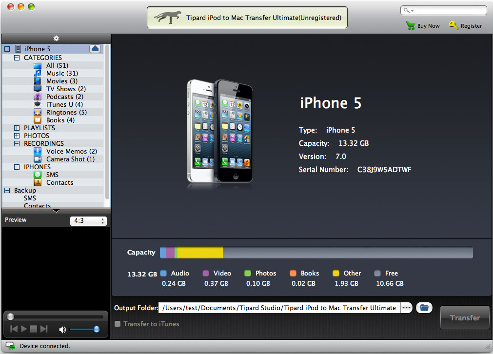 Screenshot of Tipard iPod to Mac Transfer Ultimate