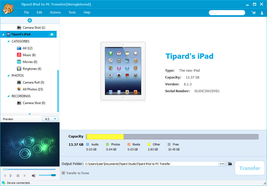 Screenshot of Tipard iPod to PC Transfer