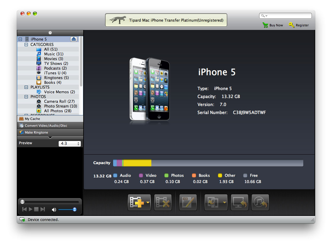 Screenshot of Tipard Mac iPhone Transfer Platinum
