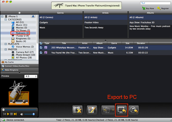 Transfer iPhone Podcast file