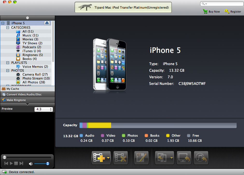 Screenshot of Tipard Mac iPod Transfer Platinum