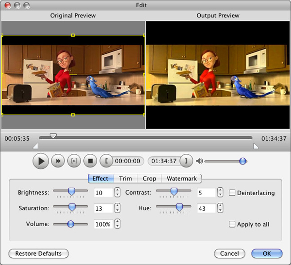 Adjust video effect