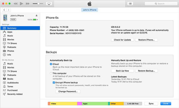 backup notes on iPhone with iTunes