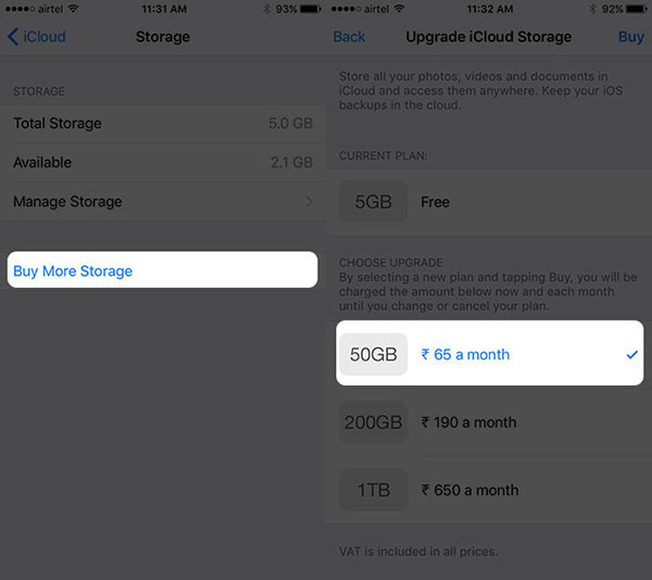Buy Storage from iPhone