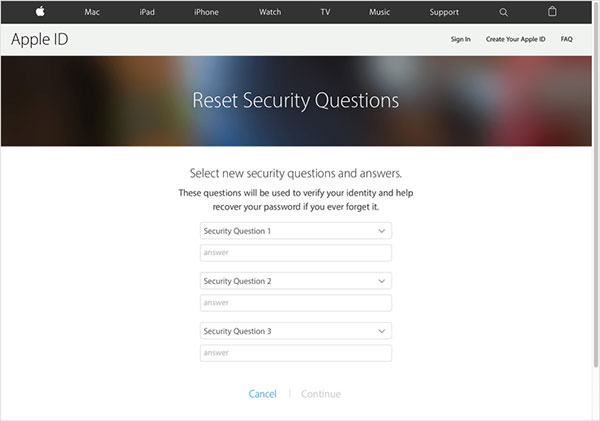 Reset Security Questions