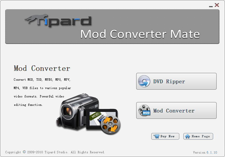 Convert MOD TOD to popular video and audio formats, extract audio from video.