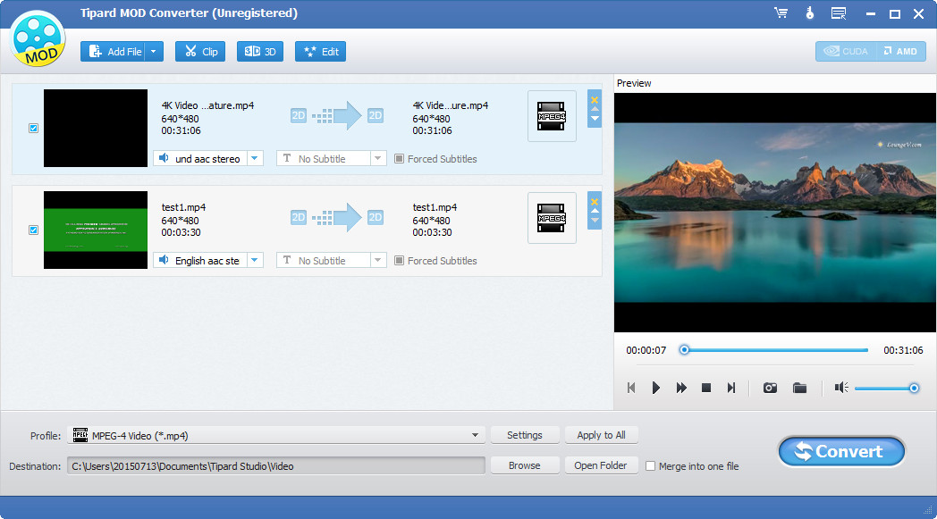 Convert TOD, MOD to popular video formats, extract audio from MOD and TOD video.