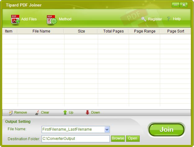 Tipard PDF Joiner is the most professional PDF Merger to help you merge several PDF files into one. It provides you with an intuitive interface to make the operation quite easy. And You can select the page range and page sort.