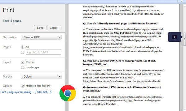 Convert Webpage to PDF in Chrome