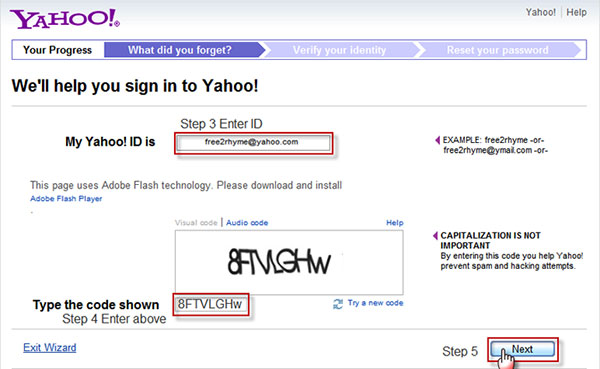 Recover Yahoo password with security questions