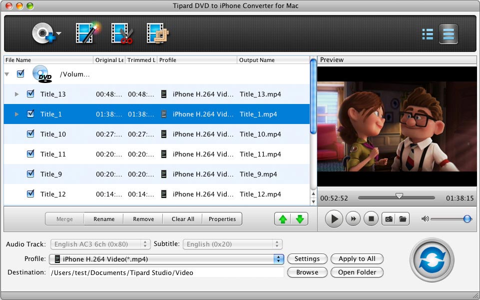 Screenshot of Tipard DVD to iPhone Converter for Mac
