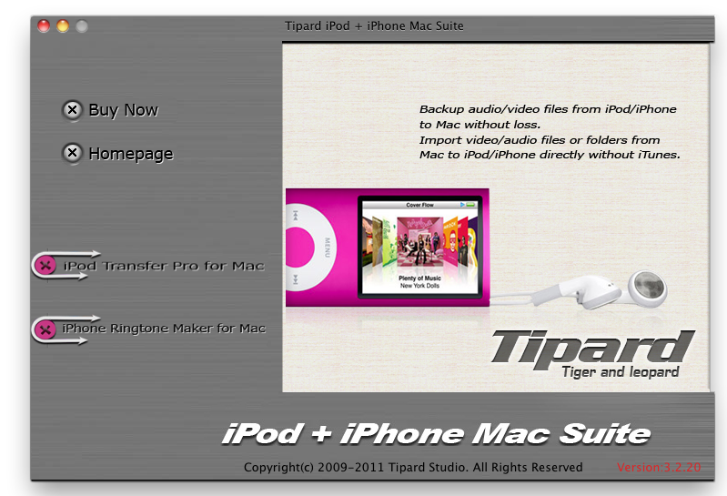Screenshot of Tipard iPod + iPhone Mac Suite