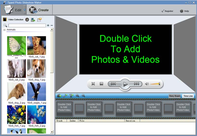 Create slideshow with photos from your album, create slideshow from any video.