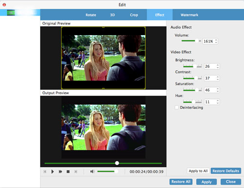 Adjust video effect