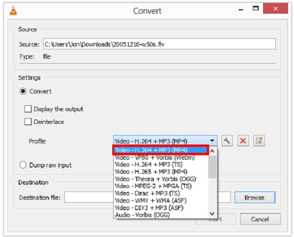 VLC MP4 convert profile