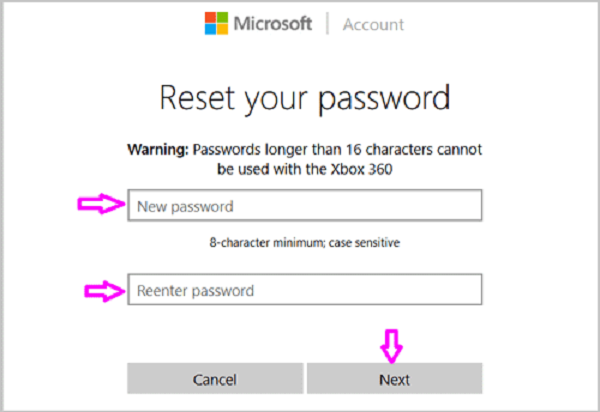 Microsoft account reset