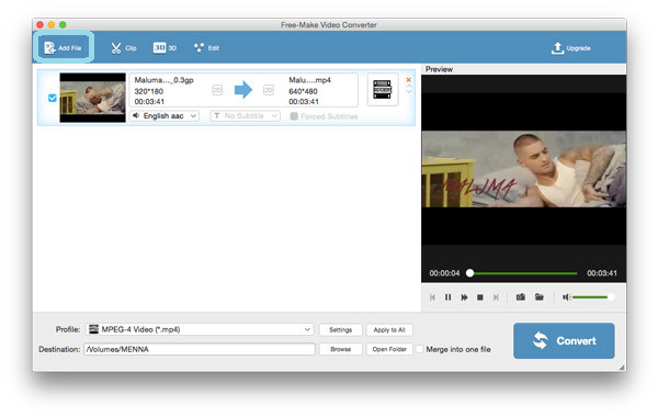 Adicionar arquivo (s) de vídeo / áudio