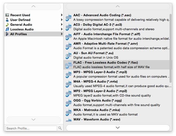 Select the output audio format