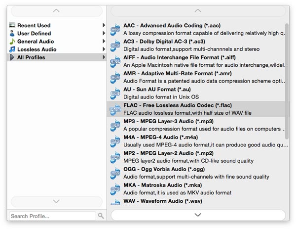 Select the output audio format