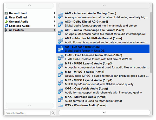 Choose the output audio format and the destination folder