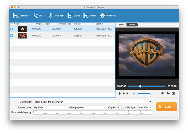 Add file to dvd creator