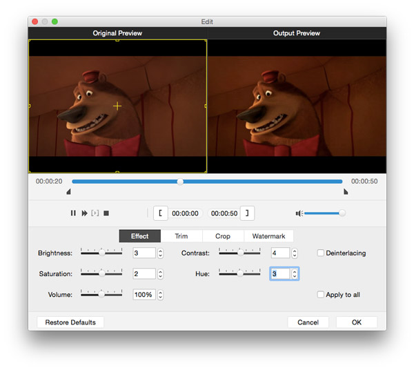 Adjust output effects