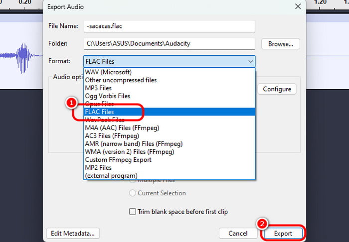 Format Click Flac Export Audacity