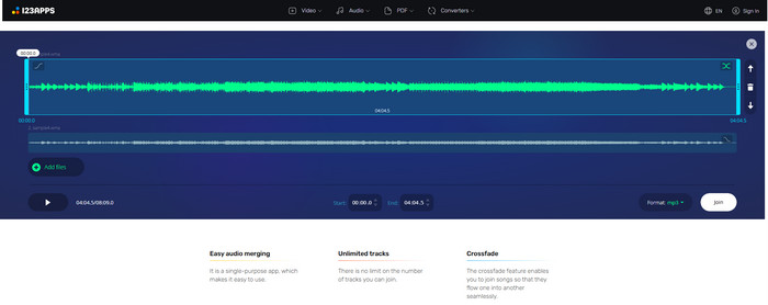 Audio Joiner by 123Apps Interface
