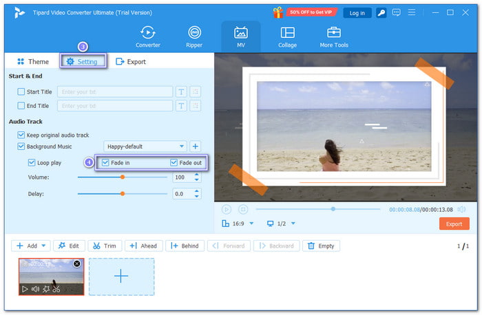 Check The Boxes to Add Fade Effects