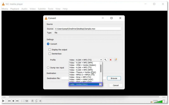 Change MOV to OGG in VLC