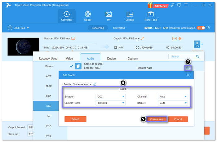 Select High Bitrate and Sample Rate.