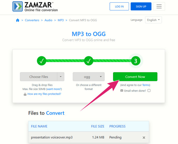 Zamzar Konvertera MPP3 OGG