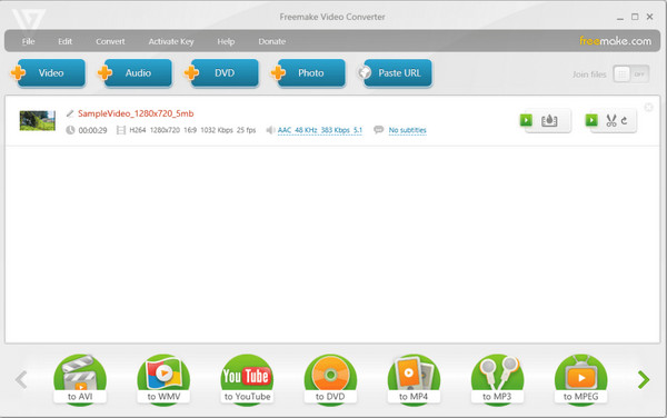 Interfejs konwertera wideo Freemake