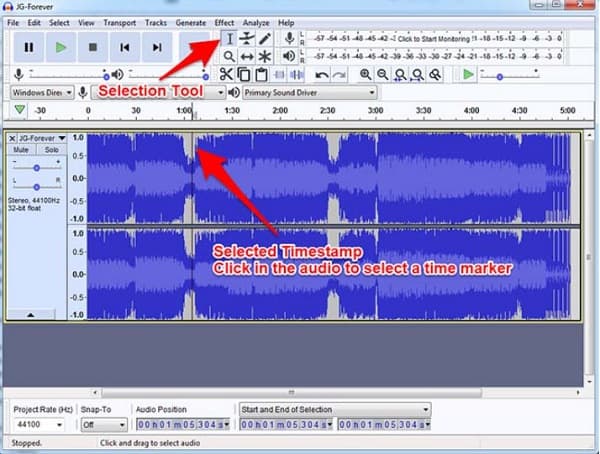 Selectietool Audacity