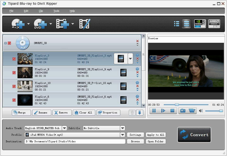 Tipard Blu-ray to DivX Ripper screenshot