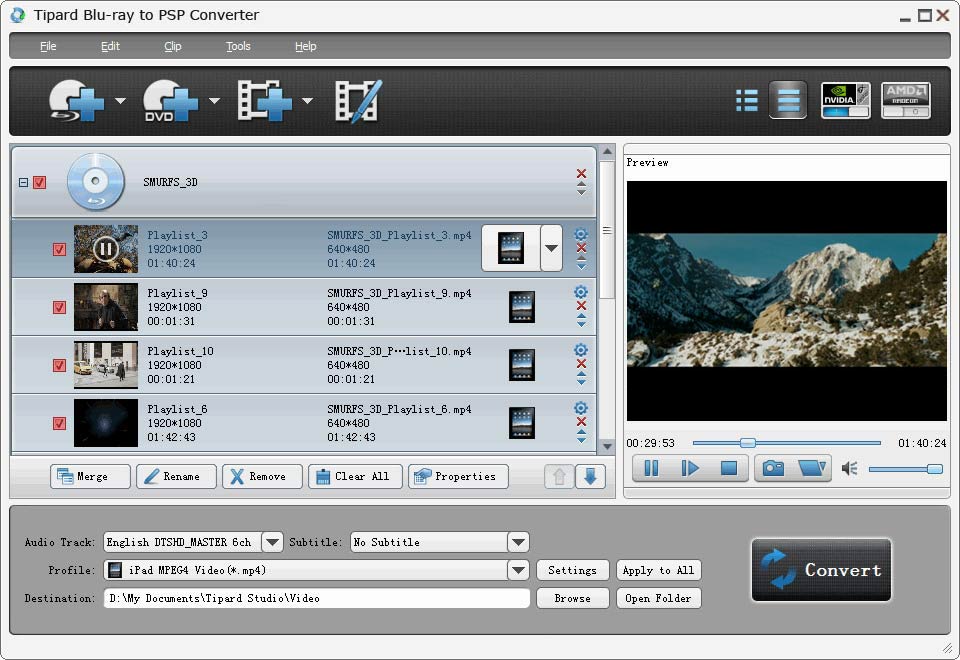 Tipard Blu-ray to PSP Converter screenshot