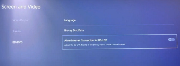 Разрешить подключение к Интернету для BD-LIVE