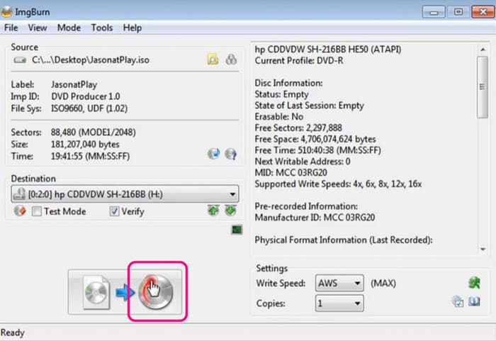 Hit Disc Write Button