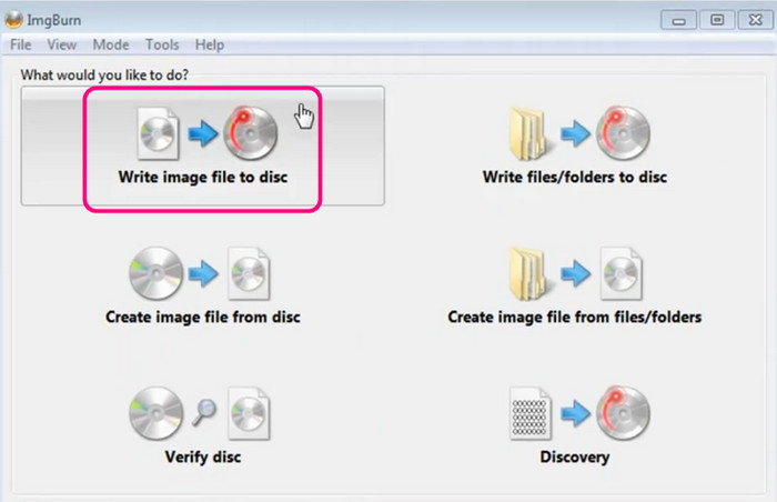Write Image File to Disc Option