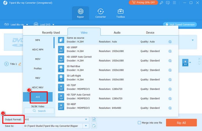 Output Format AVI Tipard