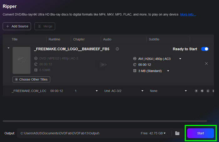 Start Button DVDfab