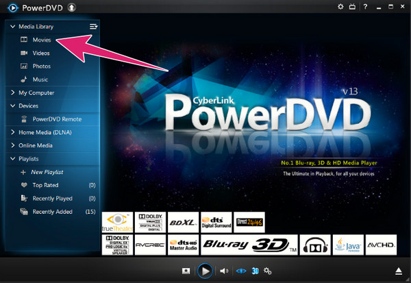PowerDVD BDMV を再生