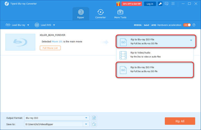 Choose Blu-ray ISO Output Option