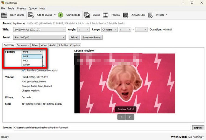 Handbrake Choose Output Format