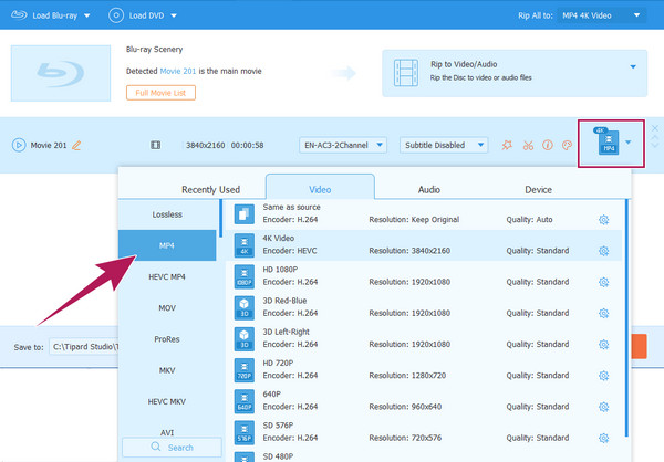 BDMV-converter Selecteer Formaat