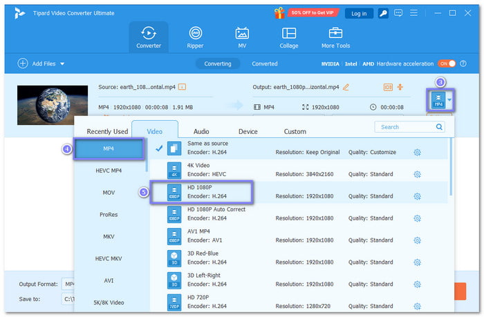 Choose MP4 or MOV format